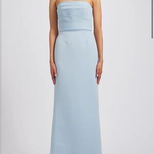 Amsale Sonia Dress in Ice          Blue Strapless Sheath Maxi Dress for Weddings